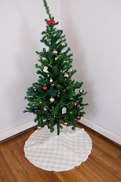 DEKOMOD Plush Cream Christmas Pine Tree Six-Foot Cover Washable Fabric with Ribbon 100 cm