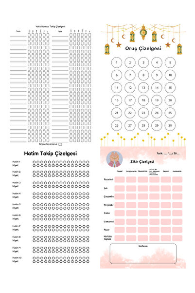 beticraft 15 Yıl Içerikli Vakit Namazı Çizelge Defteri, Islami Planlayıcı, Namaz Oruç Hatim Zikir
