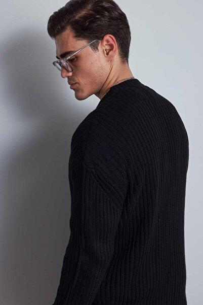 ablukaonline Ανδρικό πουλόβερ με κανονική εφαρμογή, μαύρο