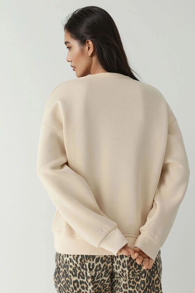 Hiccup Comfortable Animal Embroidered Raised Crew Neck Hoodie