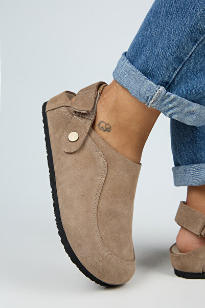 Manijero Wind Women's Genuine Leather Flat Back Strap Sabo Slippers