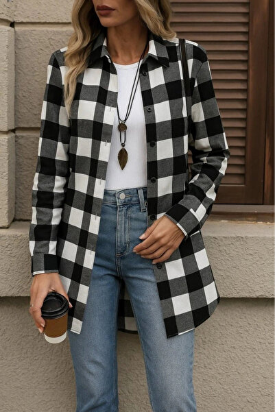 babatr.com Women's Long Sleeve Plaid Front Button Woven Long Shirt