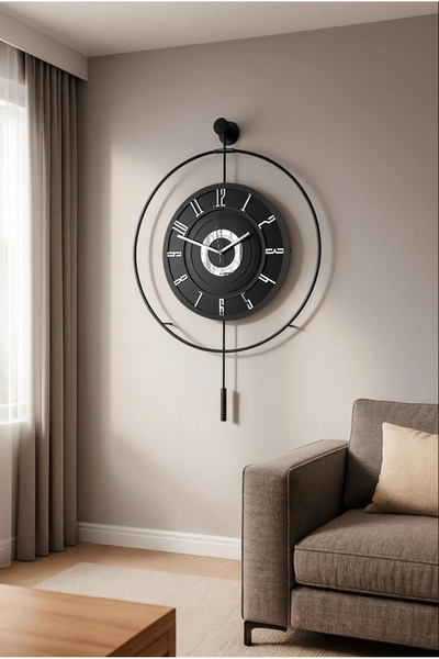 MetaQuartz Aksesuar Xxl(60X80CM) BlackBerry Kadran Seri - Siyah Çember Siyah Göbek - (PİLLİ LED) Metal Ledli Duvar Saat