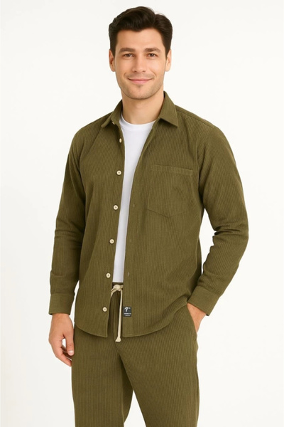 ARONA Mdb Men's Corduroy Oversized Piece Set – Shirt and Pants Double-Sided Smoked Corduroy Elegance, Comfortable and Elegant