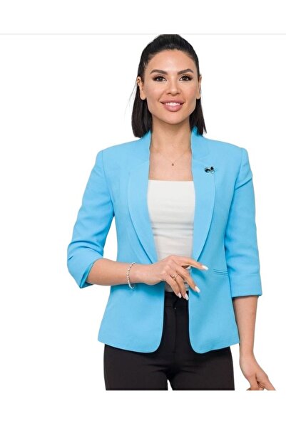 AYHAN Bronch Detailed Women's Blazer Jacket - Three-Quarter Sleeve