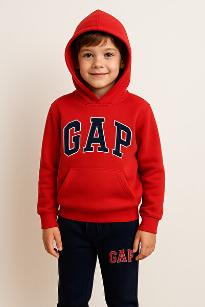 Uğur bebe Red Color 3-Thread Very Thick Hooded Tracksuit Suit
