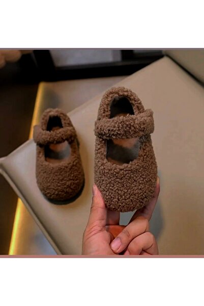 eladamoda Bitter Brown Banded Plush Ballerina Shoes (Imported, Suitable for External Use)
