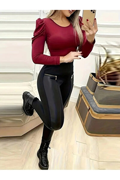 babatr.com Γυναικείο κολάν κατάδυσης με ψηλόμεσο δερμάτινο λεπτομερές φερμουά...