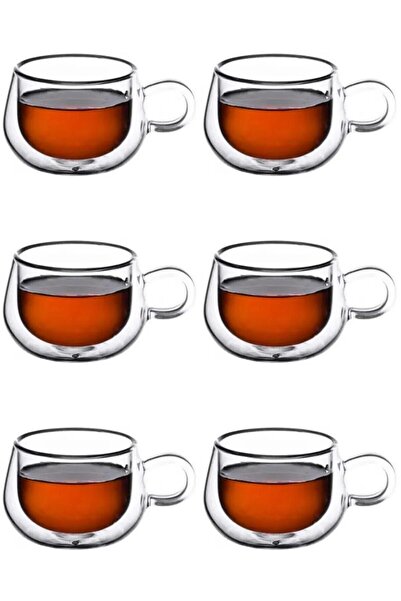 Kitchen Design Lab Yeni Tasarım Çift Cidarlı 200 ml Kulplu Cam Bardak, Çay Ne...