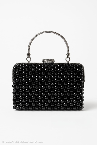 MİRİ SHOOP El Yapımı Boncuklu Zarif Kadın Çantası – siyah & krom Detaylı