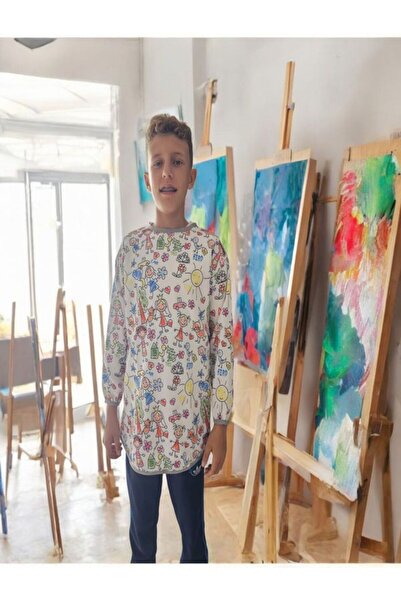 Aşkın Parti Evi 7-11 Years Old Family, Velcro, Liquid-Proof, Extra Large Size, Activity, Children's Painting Apron, Apron