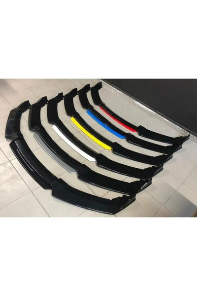 Baghes 4 Parça Üniversal Ön Tampon Lip Eki – Piano Black Renkli Şeritli (Siyah-Kırmızı-Mavi-Sarı-Gri-Beyaz)