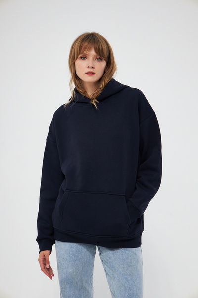 YÜKSEL IŞIK Світшот з капюшоном синього кольору - 100% бавовна Жіночий худі