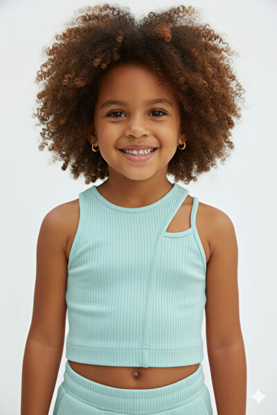 SONGÜLBERİK Girl's Blue Strappy Crop Top