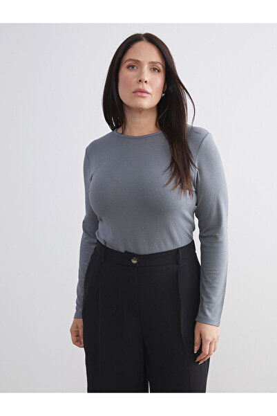 LC Waikiki Γυναικείο T-Shirt με λαιμόκοψη με πέτρες