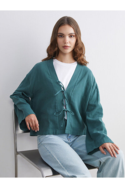LC Waikiki Özmarka New Season V-Neck Oversize Muslin Women's Kimono