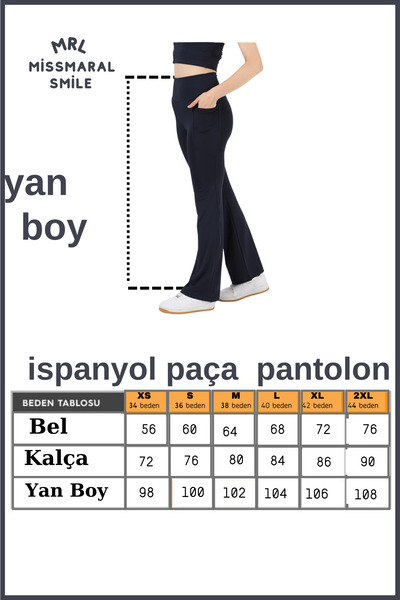missmaral Kadın Ispanyol Paça Tayt Lacivert Çift Cepli Yüksek Bel Toparlayıcı Dark Blue Bootcut 105303