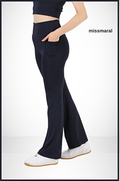 missmaral طماق واسعة الساق للنساء باللون الأزرق الداكن وجيب مزدوج وخصر عالي مع أزرق داكن105303