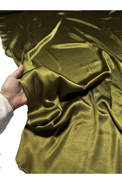 BURSA KUMAŞTAN En 140 Yağ Yeşili Renkli Çift En Dökümlü, Parlak Mevsimlik Polyestersiz İpek Floş Saten Kumaş