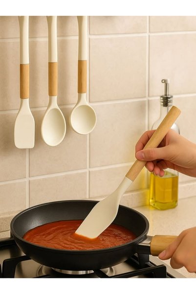 Stil Silicone Bamboo Handle Serving Set 3 Pieces |   Spatula, Ladle, and Serving Spoon
