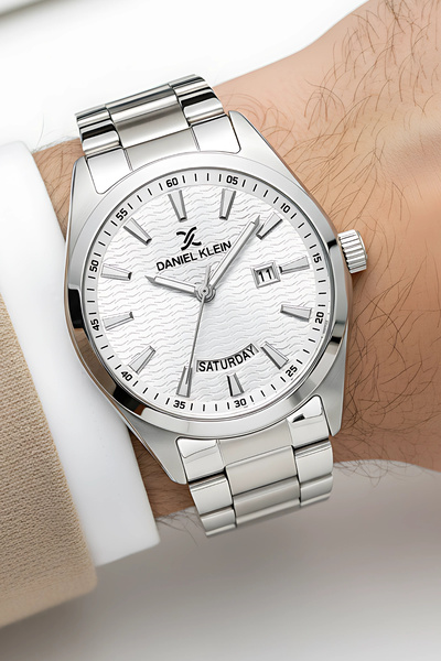 Daniel Klein Men's Wrist Watch Calendar Steel Band Silver-White Zmdk1139