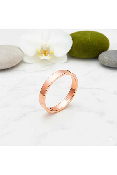 deren gümüş 3mm Düz Kesim Rose Gümüş Alyans Parlak 925ayar
