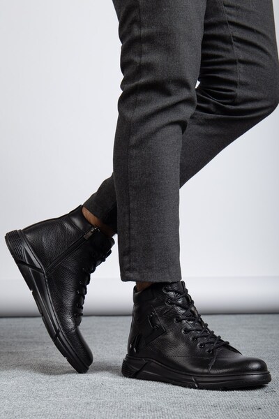 maximoda Ανδρικές δερμάτινες μπότες από γνήσιο δέρμα με φερμουάρ και επένδυση από γούνα