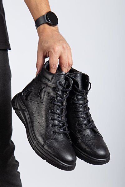 maximoda Ανδρικές δερμάτινες μπότες από γνήσιο δέρμα με φερμουάρ και επένδυση από γούνα