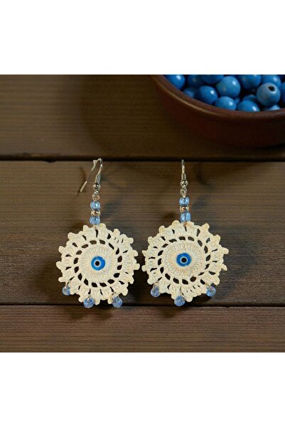 Crystal Atelier Handmade Evil Eye Beaded Knitted Earrings – Ethnic Authentic Beaded Dangle Hoop Women's Accessory