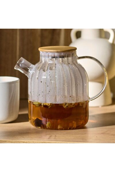 Vera Bambu إبريق شاي من الزجاج البوروسيليكات المقاوم للحرارة سعة 1500 مل مع م...