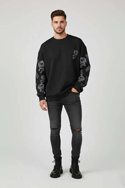 Sweatshirt Oversize Baskılı Siyah
