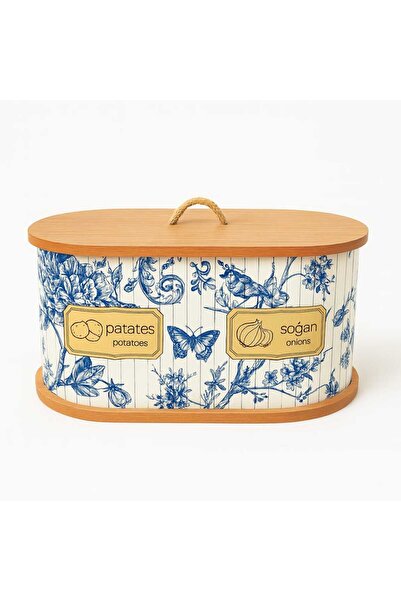Dekorasyaa 2 Bölmeli Patates Soğanlık - Bambu - Oval Mavi Desen