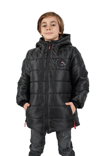 QAWWA Jachetă neagră cu glugă, umplută cu eylaf groasă, rezistentă la vânt