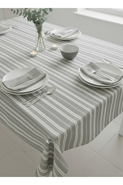 shopshop Gray and White Striped Decorative Large Tablecloth