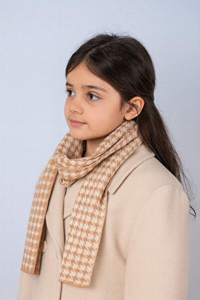 Sebir Moda Houndstooth Patterned Double-Sided Children's Scarf (Age 5-10, 30X140Cm)