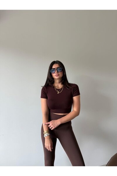 Bade Butik Tricou elastic Leo Crop maro material elastic