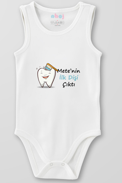 Ahoj 100% Organic Cotton First Tooth Baby Boy Bodysuit Sleeveless