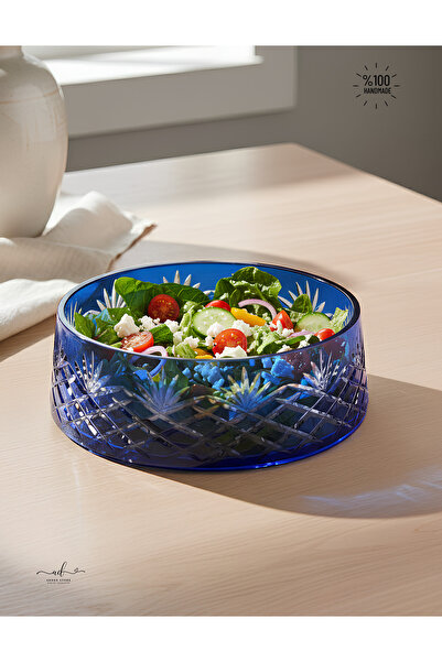 Akden Kristal Ayaksız El Işçiliği Dekor Kesme Salata/sunum Kasesi