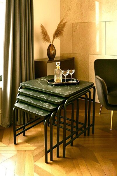 HOMEBELLA Lüks Siyah Mermer Desen Zigon Sehpa Salon Mutfak Oda