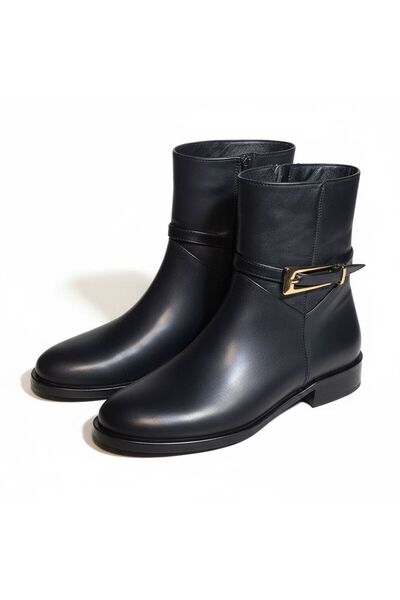 DeriNial Kadın Fermuarlı Tokalı Günlük Bot Velis Siyah