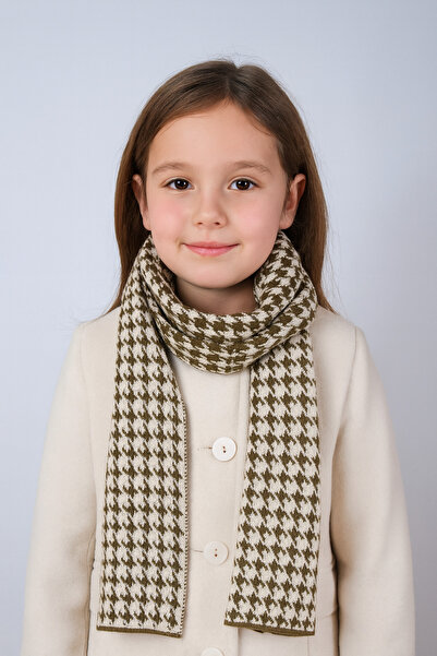 Sebir Moda Houndstooth Patterned Double-Sided Children's Scarf (Age 5-10, 30X140Cm)