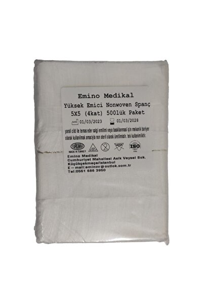 Emino 500 Lü Spanç Nonwoven 5x5cm 4 Kat 500 Adet (İPLİKLİ DEĞİLDİR)