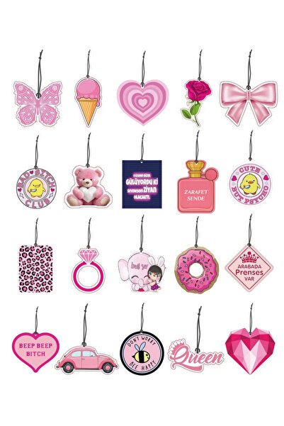 Genel Markalar 20 li Pespembe Serisi Dekoratif Oto Kokusu ve Aksesuar Seti