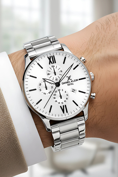 Daniel Klein Erkek Kol Saati Takvimli Çelik Kordon Çelik Kasa Gümüş-Beyaz Ren...