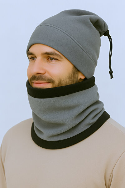 Homy Life Winter Thick Fleece Drawstring Beanie & Double Layer Neck Gaiter Set |   Windproof Hat Beanie, Thermal Neck Gaiter Scarf