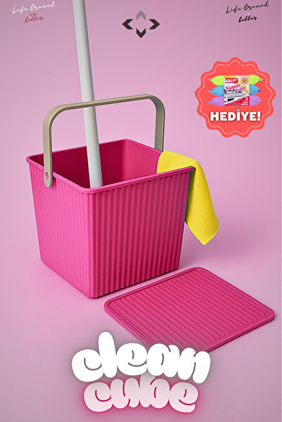 LİGROUND Pink Clean Cube Kare Kapaklı Kulplu Temizlik Kovası Su Kovası Düzenl...