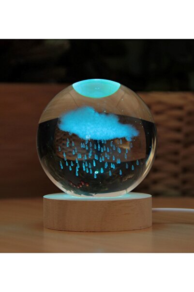 HEDİYEBİZİZ Bulut 3D Boyutlu Kristalleşmiş Cam Işıklı Büyük Boy Küre