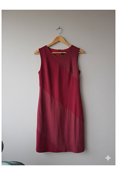 Namaste Vintage Bordo Renk Süet Karışımlı Kolsuz Elbise