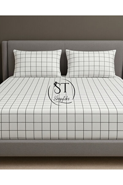 Shopyteks Square Pattern Cotton Oversize Fitted Sheet Set 180X200 | Soft