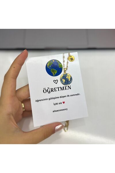 Alis Accessory Öğretmen Kartlı Dünya Kolye, Öğretmenler Günü Hediyesi
